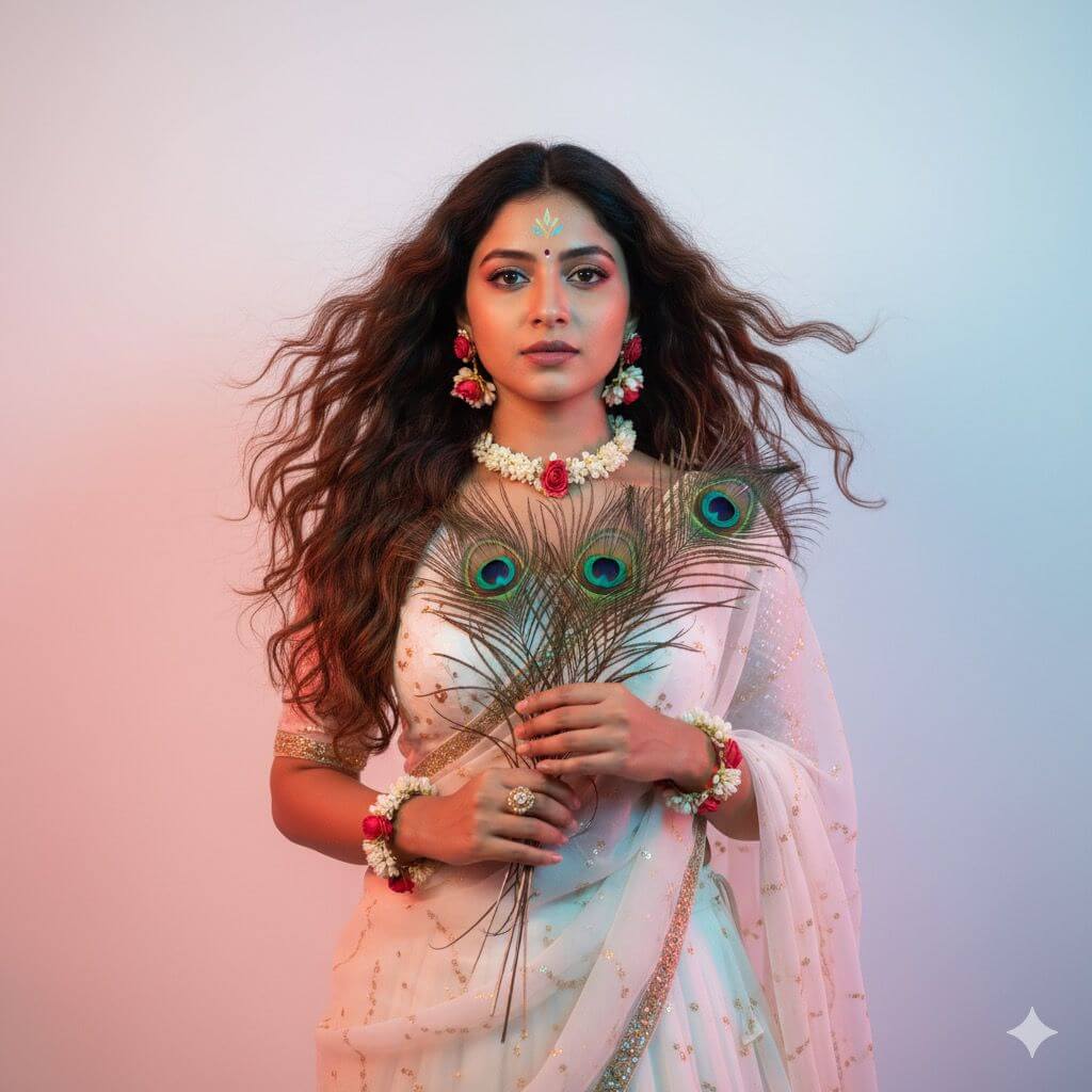 Radha Look with Peacock feathers