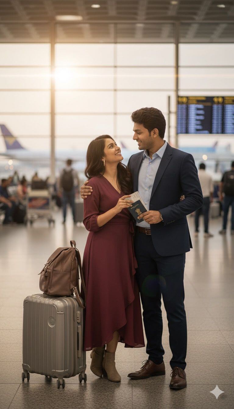 Romantic Indian Couple Travel Goals at Airport