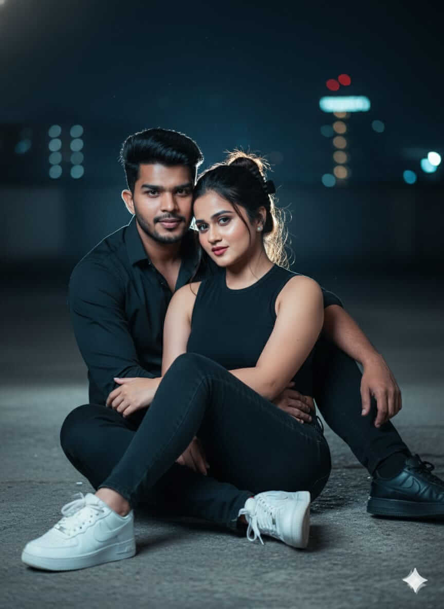 Intimate Night Portrait: Young Couple in Soft Glow, Cinematic 8K Editorial Style