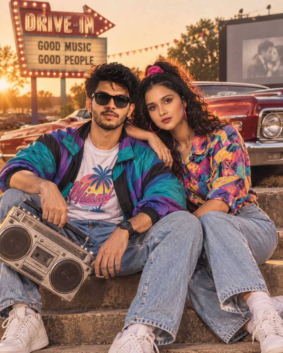 1980s Indian Couple at Drive-In – Good Music, Good People Nostalgia